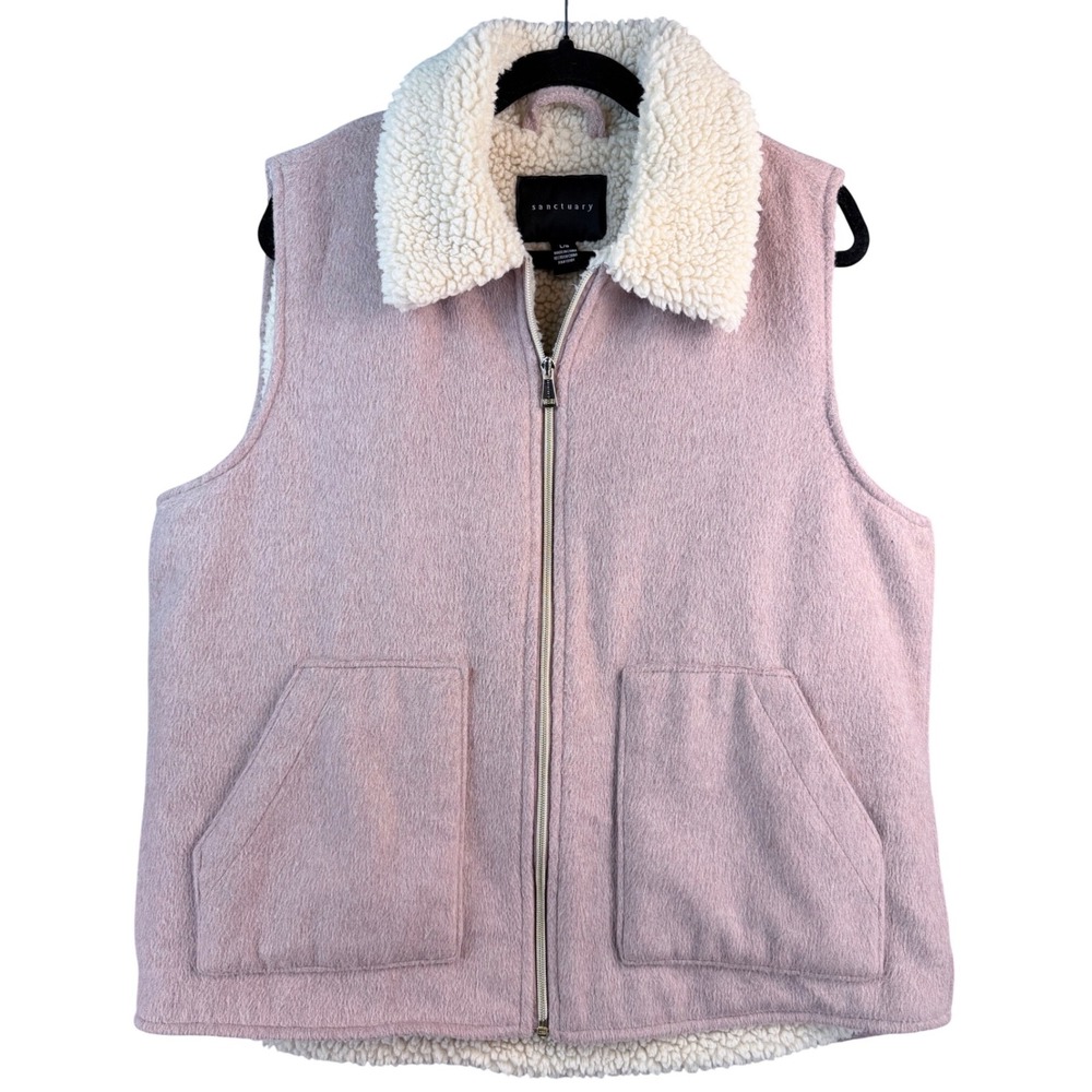 Sanctuary Womens Pink Faux Shearling Lined Zip Front Vest Large L RN#15101
